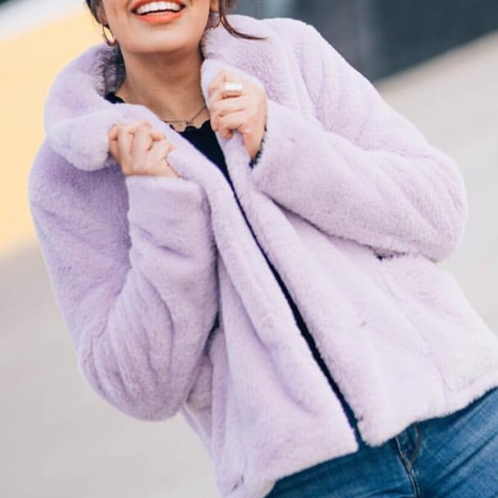 Leith faux fur lilac jacket | Teddy bear jacket